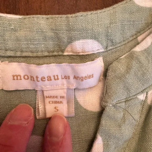 Monteau Green Linen Blend Polka Dot Midi Dress - Size Small - Picture 10 of 11